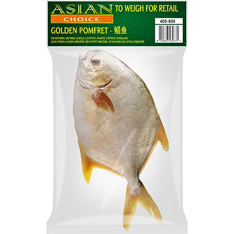 (Fish Whole Frozen) ASIAN CHOICE Golden Pomfret WR IWP 400/600 - Box 6 k (AEF)
