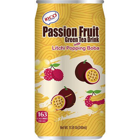 (Beverage Passion Fruit Drink) Green Tea Drink Passion Fruit & Boba - Carton 24 x 340 ml (AEF)