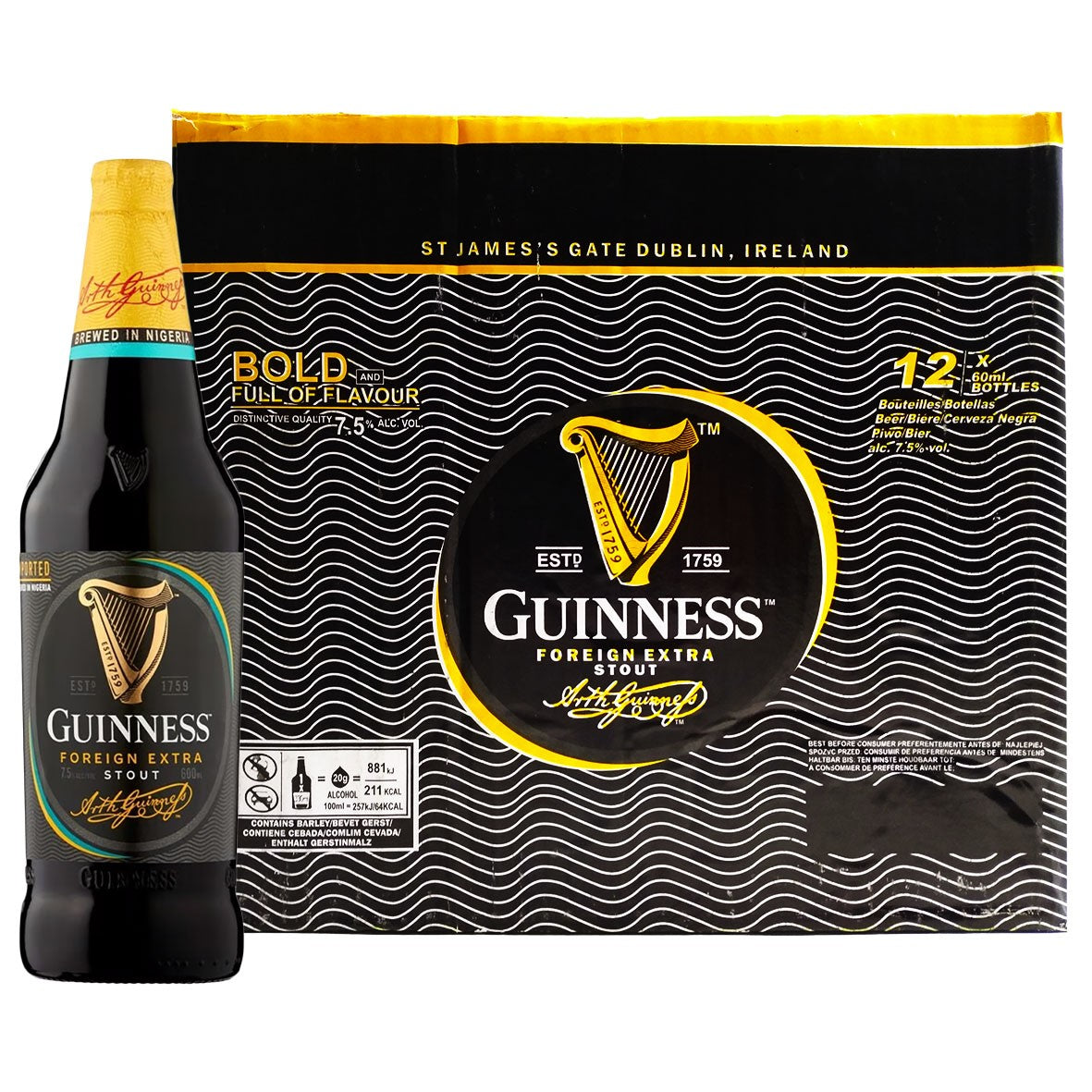 (Beverage Drink Nigeria) Guinness Export Stout Nigerian 7.5 % 12 x 600 ml.
