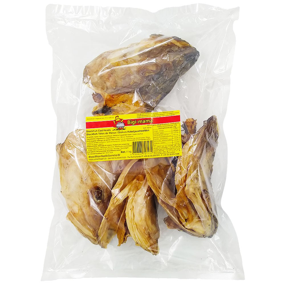 (Fish Dried) Stockfish Cod Heads - Bags Packed - 1 kg.