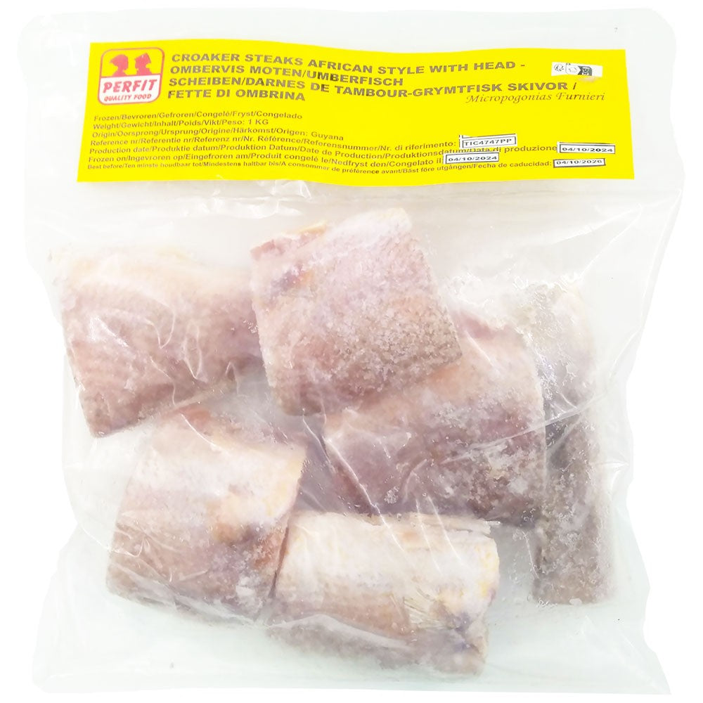 (Fish Steaks Frozen) Yellow Croaker Steaks With Head - African Style Pkt. 1 kg.