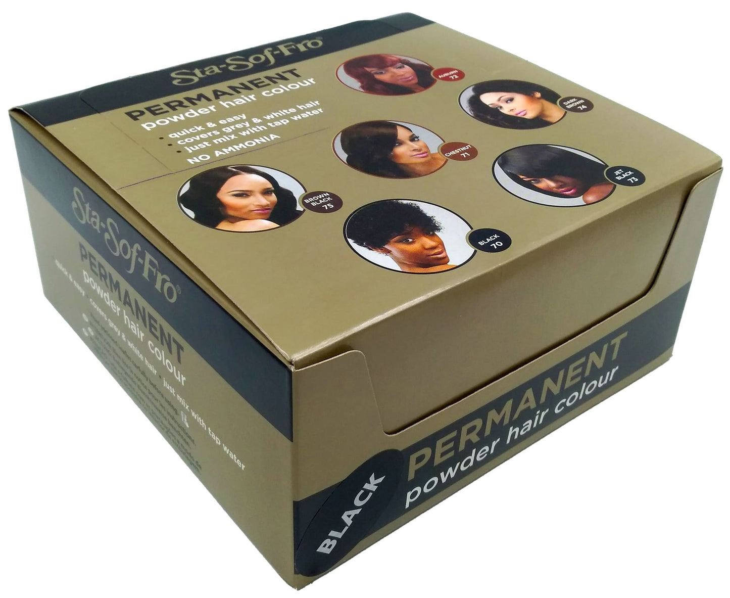 (Hair Color) Sta-Sof-Fro Powder 70 Dye Black Package - 18 x 8 gr.